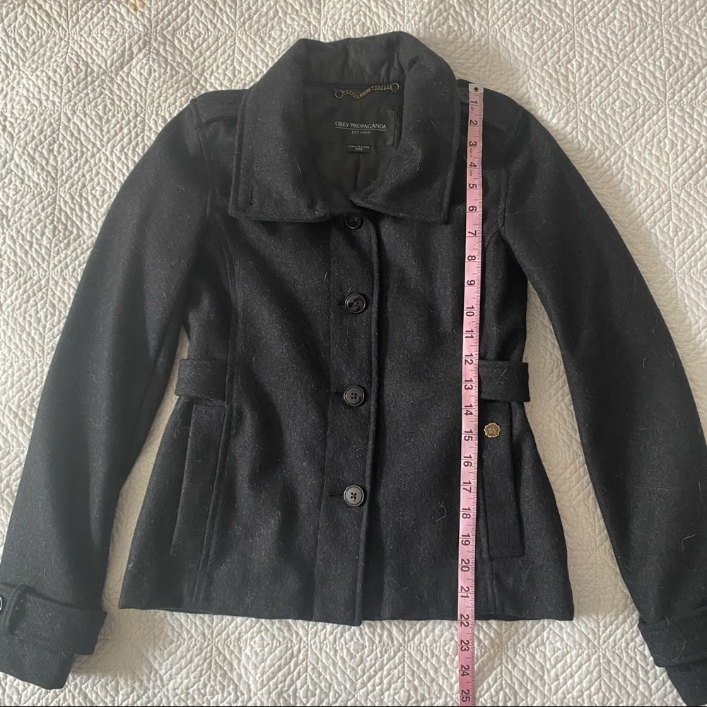 Obey Gray Wool Utility Jacket Fall Spring Coat Xxs - image 6